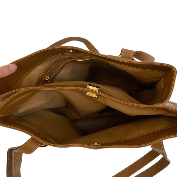 Vintage Fendi Caramel Tote Bag w/ COA Gold Hardware Pequin Stripes Authentic Y2K - Picture 3 of 16